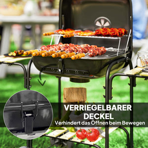 Holzkohlegrill Grillwagen mit Deckel Räder und Ablage