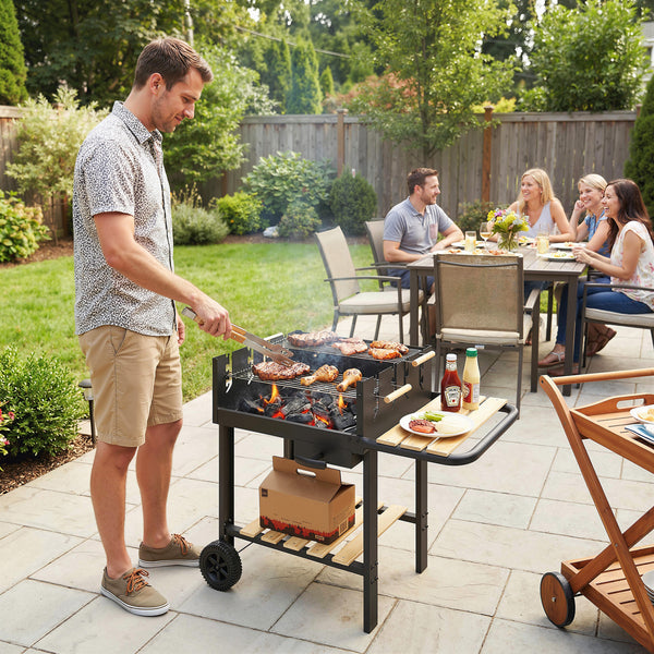 Holzkohlegrill Grillwagen höhenverstellbar mit Ablage und Rädern