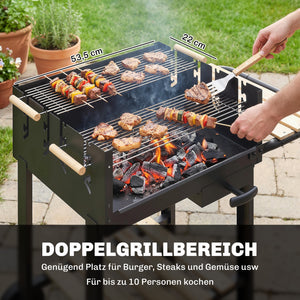 Holzkohlegrill Grillwagen höhenverstellbar mit Ablage und Rädern