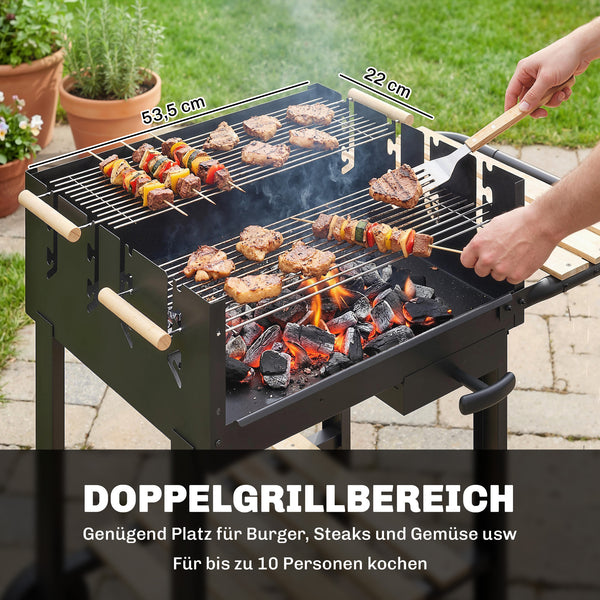 Holzkohlegrill Grillwagen höhenverstellbar mit Ablage und Rädern