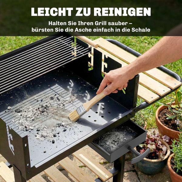 Holzkohlegrill Grillwagen höhenverstellbar mit Ablage und Rädern