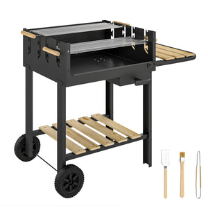 Holzkohlegrill Grillwagen höhenverstellbar mit Ablage und Rädern