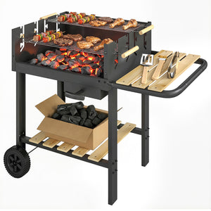 Holzkohlegrill Grillwagen höhenverstellbar mit Ablage und Rädern