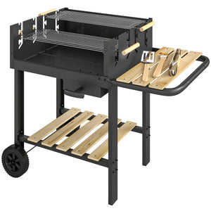 Holzkohlegrill Grillwagen höhenverstellbar mit Ablage und Rädern