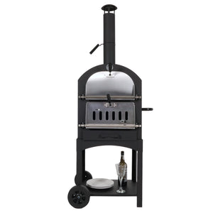 Holzkohlegrill mit Pizzaofen, Grillrost & Pizzastein, schwarz