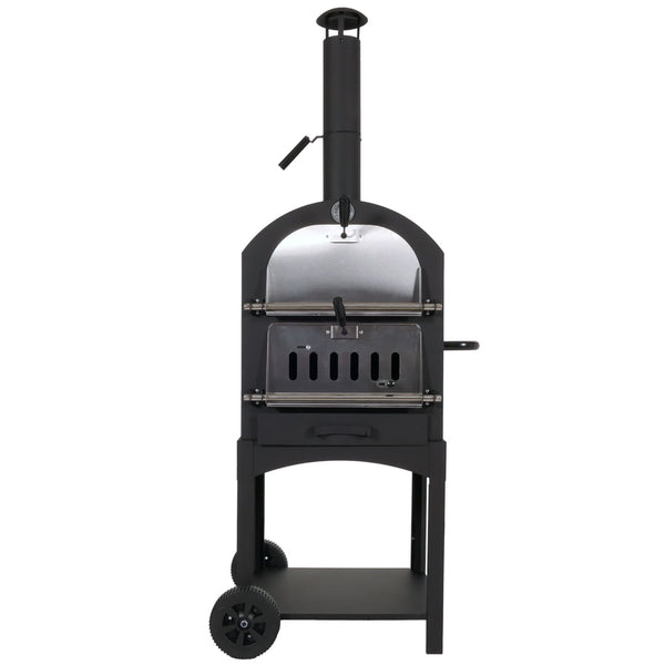 Holzkohlegrill mit Pizzaofen, Grillrost & Pizzastein, schwarz