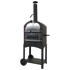 Holzkohlegrill mit Pizzaofen, Grillrost & Pizzastein, schwarz