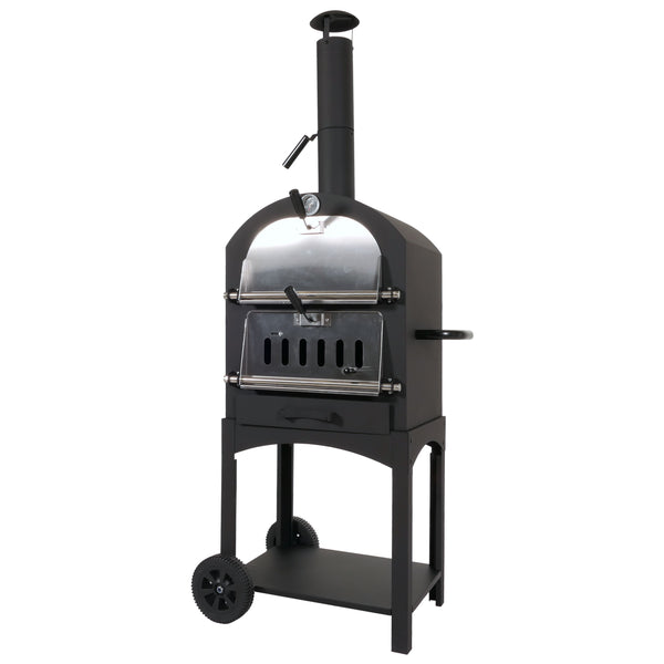 Holzkohlegrill mit Pizzaofen, Grillrost & Pizzastein, schwarz