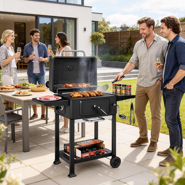 Holzkohlegrill BBQ Smoker mit Deckel und Thermometer
