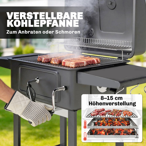 Holzkohlegrill BBQ Smoker mit Deckel und Thermometer