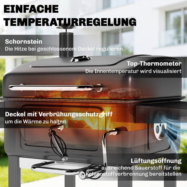 Holzkohlegrill BBQ Smoker mit Deckel und Thermometer