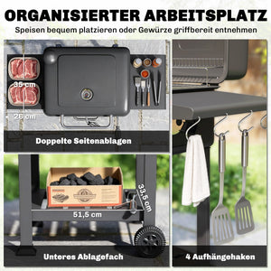 Holzkohlegrill BBQ Smoker mit Deckel und Thermometer