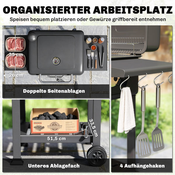Holzkohlegrill BBQ Smoker mit Deckel und Thermometer