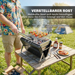 Holzkohlegrill BBQ Smoker klappbar für Camping Outdoor Edelstahl