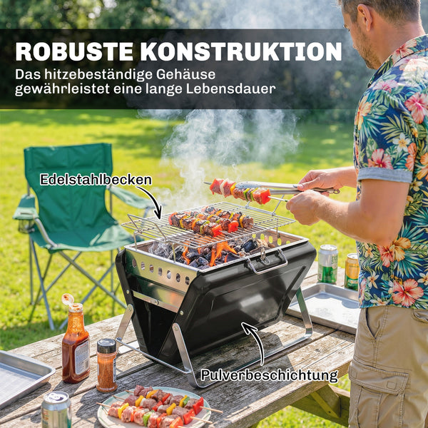 Holzkohlegrill BBQ Smoker klappbar für Camping Outdoor Edelstahl