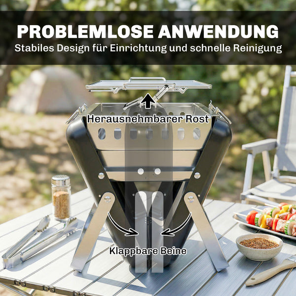 Holzkohlegrill BBQ Smoker klappbar für Camping Outdoor Edelstahl