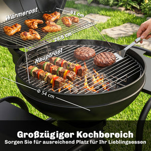 Holzkohlegrill BBQ Smoker mit Seitentischen Deckel und Rädern