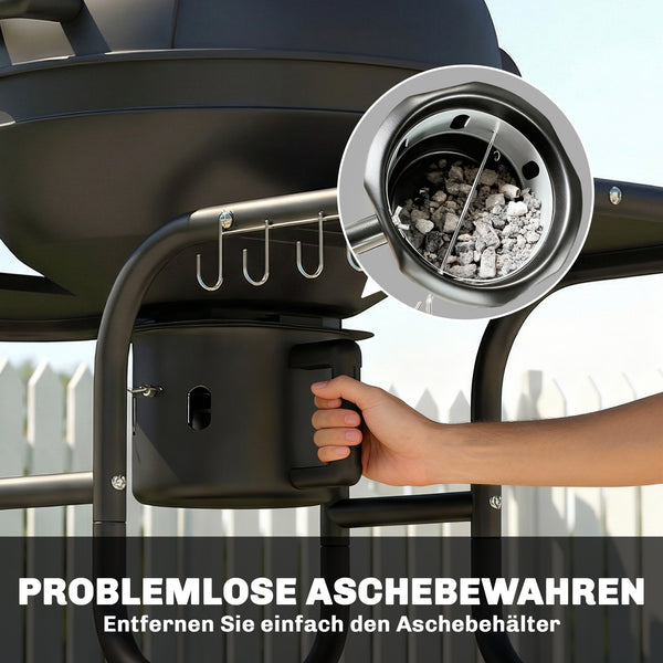 Holzkohlegrill BBQ Smoker mit Seitentischen Deckel und Rädern