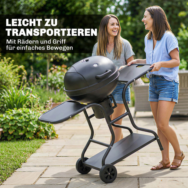 Holzkohlegrill BBQ Smoker mit Seitentischen Deckel und Rädern