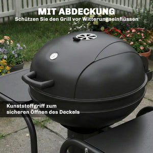 Holzkohlegrill BBQ Smoker mit Seitentischen Deckel und Rädern