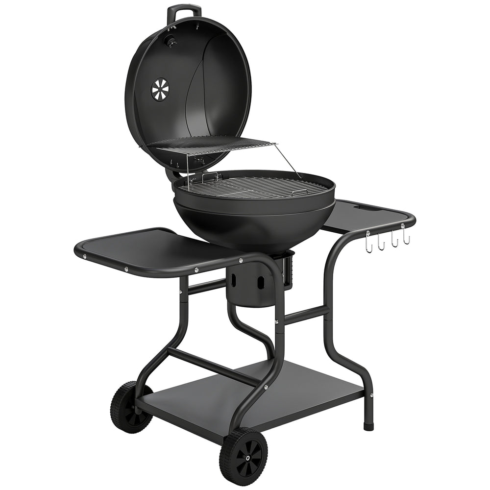 Holzkohlegrill BBQ Smoker mit Seitentischen Deckel und Rädern