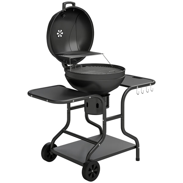 Holzkohlegrill BBQ Smoker mit Seitentischen Deckel und Rädern