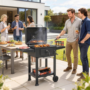 Holzkohlegrill BBQ Smoker höhenverstellbar mit Deckel und Thermometer