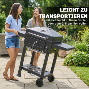 Holzkohlegrill BBQ Smoker höhenverstellbar mit Deckel und Thermometer