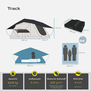 Dachzelt Track für 3 Personen - 155 cm