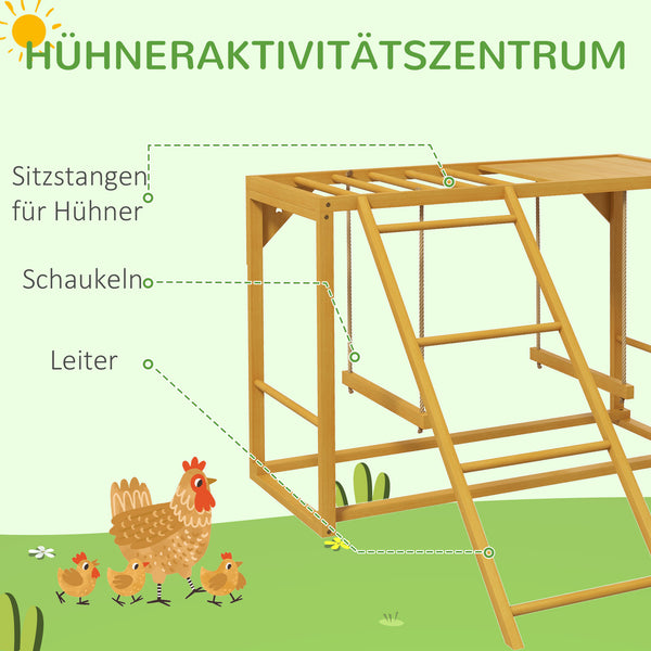 Hühner-Spielgerüst mit Schaukeln & Leiter für 3-4 Hühner Naturholz