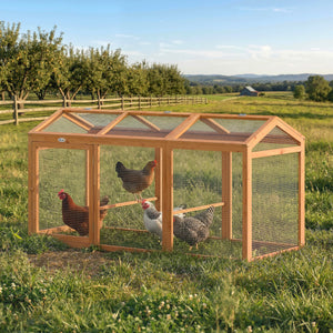 Hühnerstall mit Auslauf und Sitzstange für 4 Hühner aus Holz