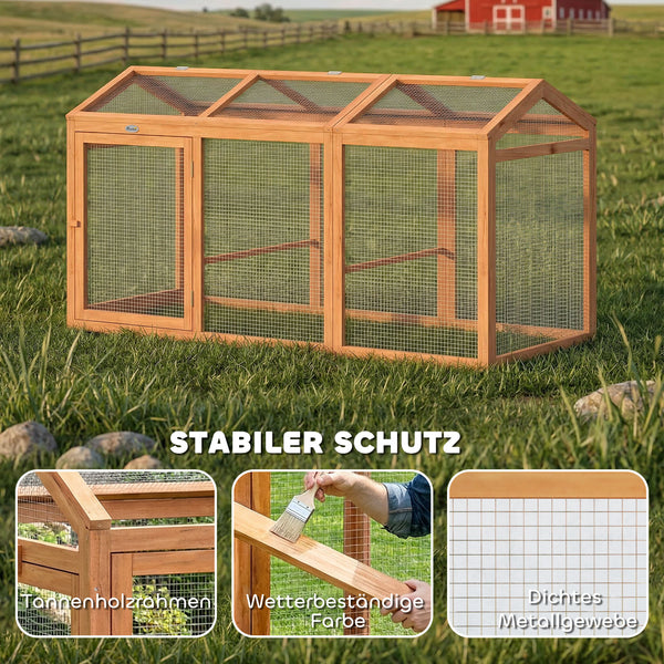 Hühnerstall mit Auslauf und Sitzstange für 4 Hühner aus Holz