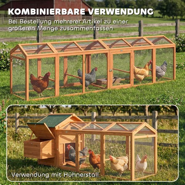 Hühnerstall mit Auslauf und Sitzstange für 4 Hühner aus Holz