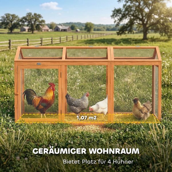 Hühnerstall mit Auslauf und Sitzstange für 4 Hühner aus Holz