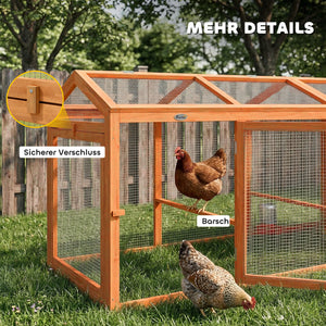 Hühnerstall mit Auslauf und Sitzstange für 4 Hühner aus Holz