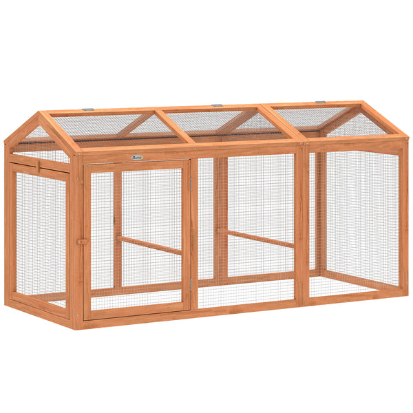 Hühnerstall mit Auslauf und Sitzstange für 4 Hühner aus Holz