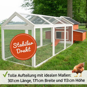 Hühnerstall Sally mit Auslauf 301x113x171cm Rot