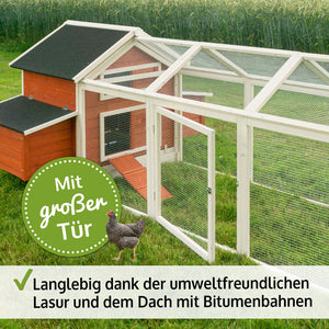 Hühnerstall Sally mit Auslauf 301x113x171cm Rot