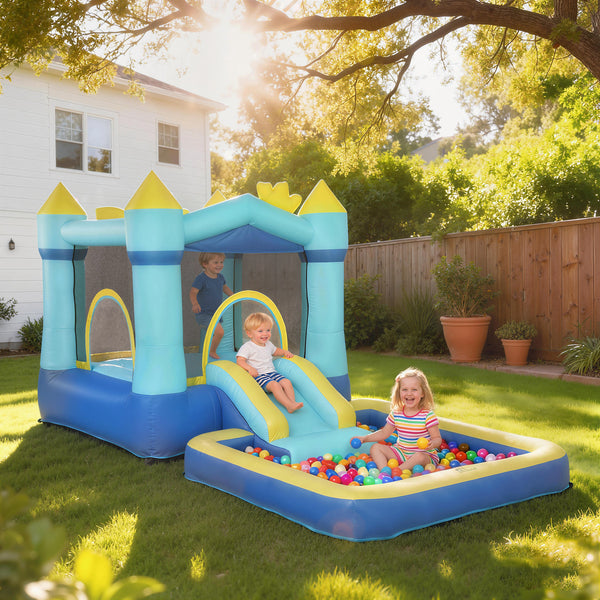 Hüpfburg aufblasbar für Kinder mit Rutsche Trampolin und Pool