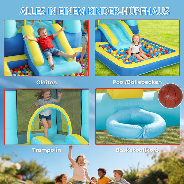Hüpfburg aufblasbar für Kinder mit Rutsche Trampolin und Pool