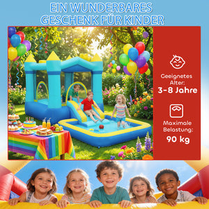 Hüpfburg aufblasbar für Kinder mit Rutsche Trampolin und Pool