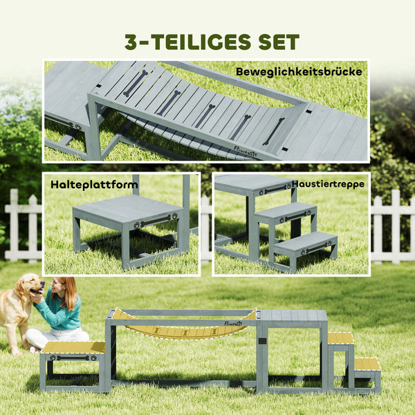 Hunde Agility Set mit Brücke Treppe und Plattform aus Holz