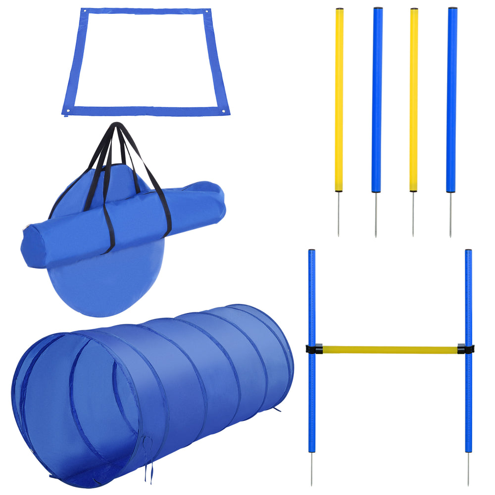 Set per agilità per cani con tunnel e ostacoli blu