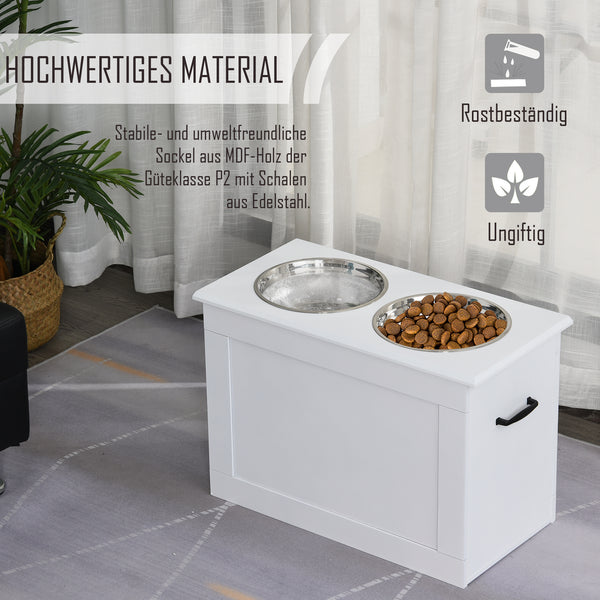 Hunde Fressnapf mit Stauraum 2 Edelstahlnäpfe Weiss