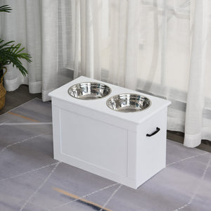 Hunde Fressnapf mit Stauraum 2 Edelstahlnäpfe Weiss
