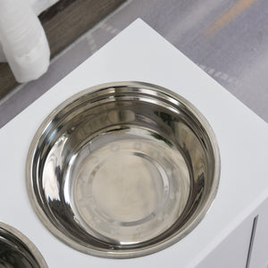 Hunde Fressnapf mit Stauraum 2 Edelstahlnäpfe Weiss