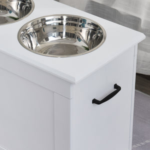 Hunde Fressnapf mit Stauraum 2 Edelstahlnäpfe Weiss
