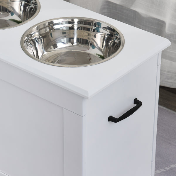 Hunde Fressnapf mit Stauraum 2 Edelstahlnäpfe Weiss
