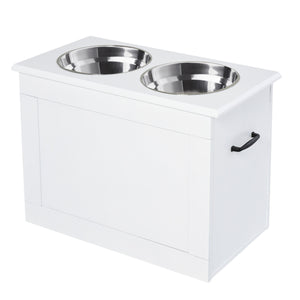 Hunde Fressnapf mit Stauraum 2 Edelstahlnäpfe Weiss