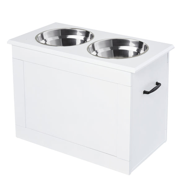 Hunde Fressnapf mit Stauraum 2 Edelstahlnäpfe Weiss